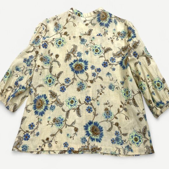 Mango MNG Linen Blend Floral Ivory Boho Button Blouse Shirt Top Women's 6 Small - Picture 13 of 13